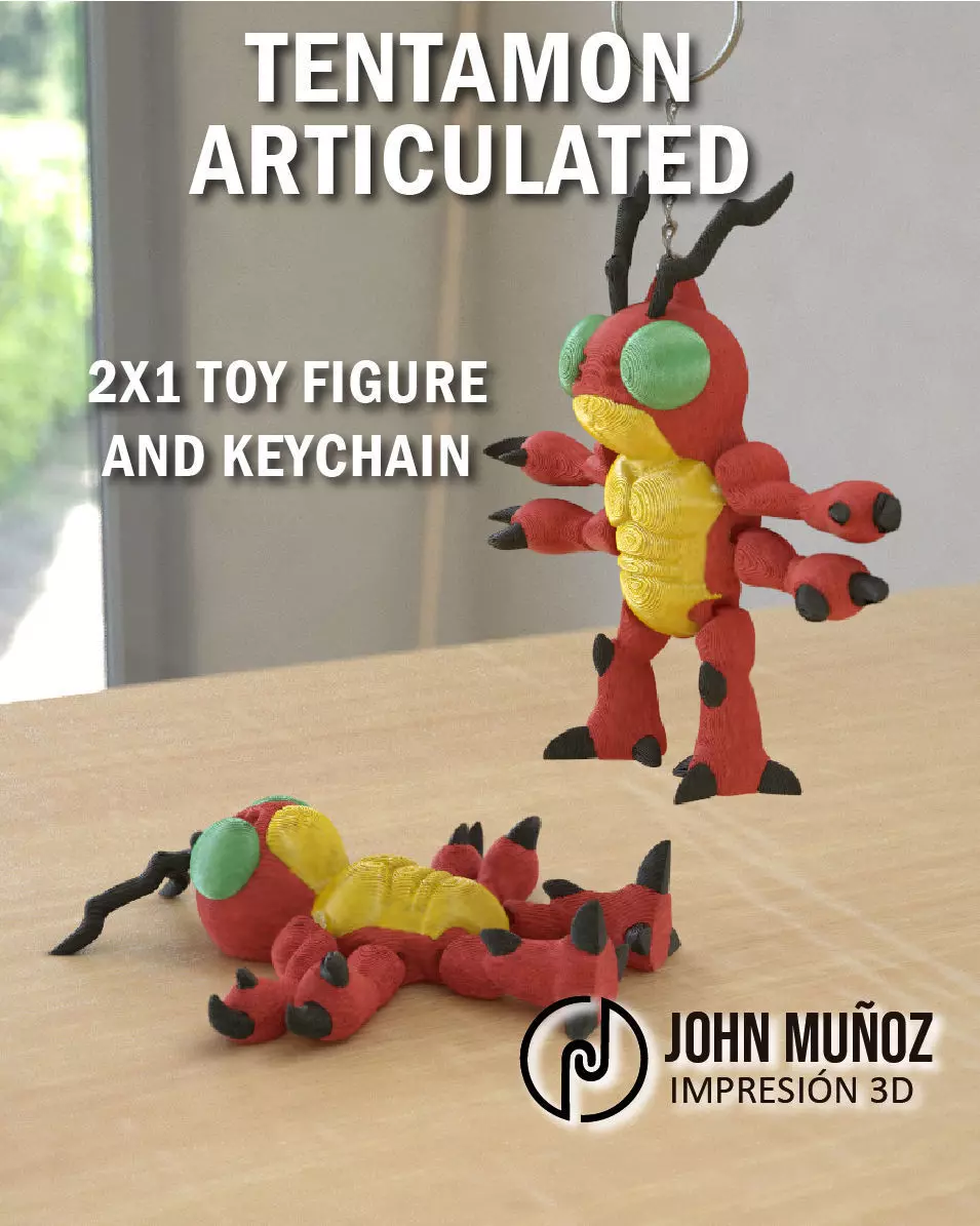 Tentamon Digimon Articulated version and Keychain free support 3D print model