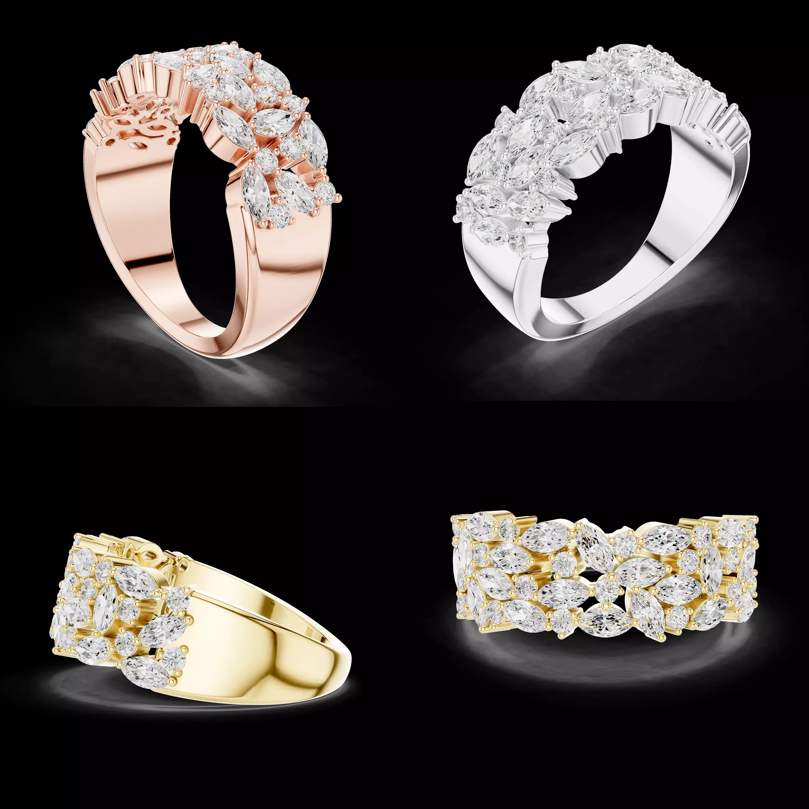 Marquise Diamond Cluster Eternity Band Ring 3D 3D print model