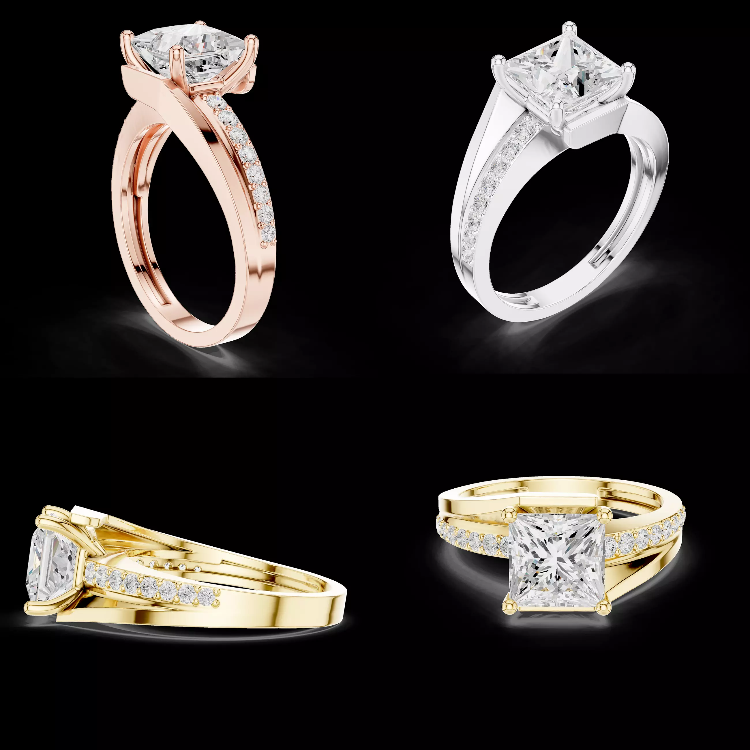 Princess Cut Solitaire Engagement Ring 3D Printable CAD Model HD 3D print model