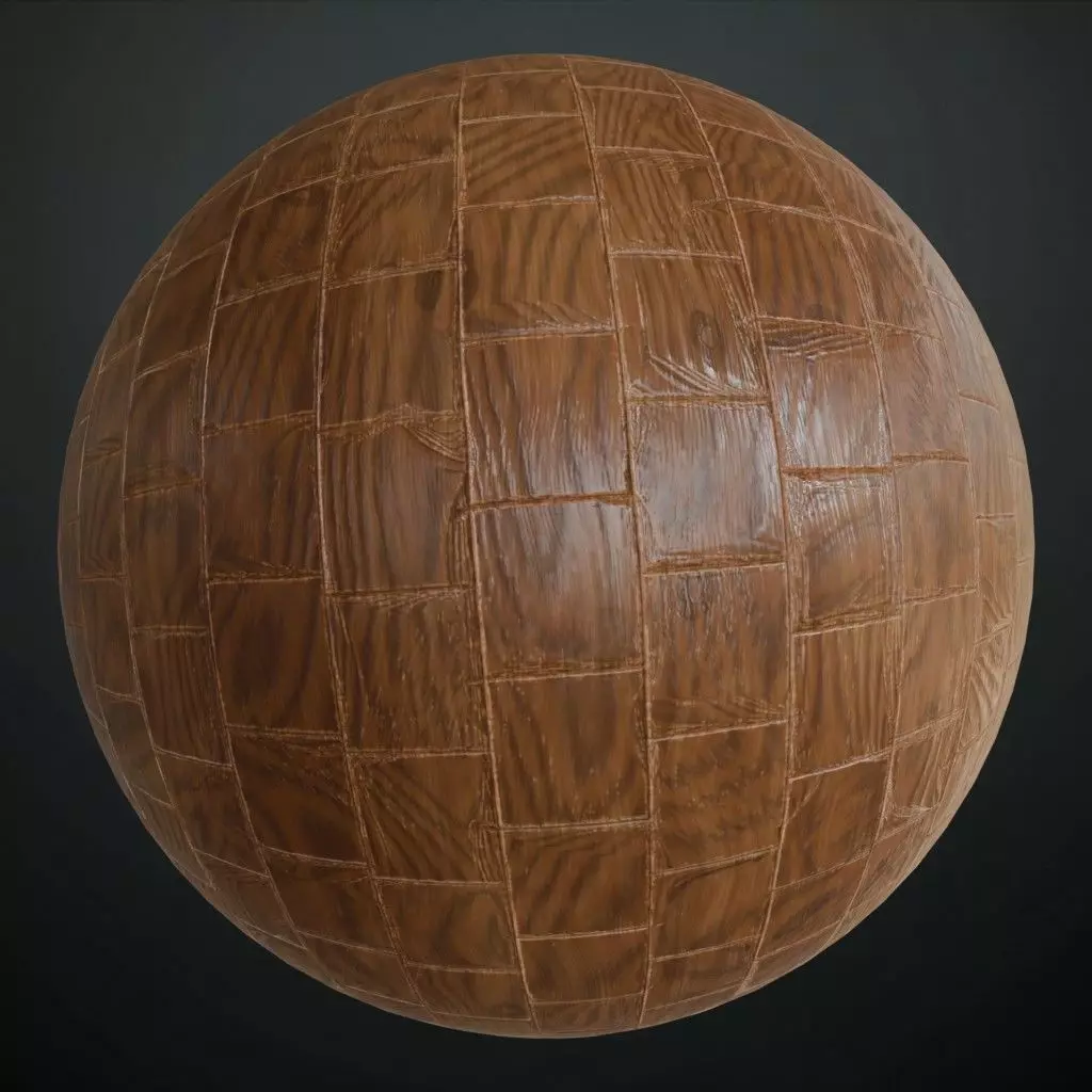 High-Gloss Natural Wood Block Parquet PBR Texture