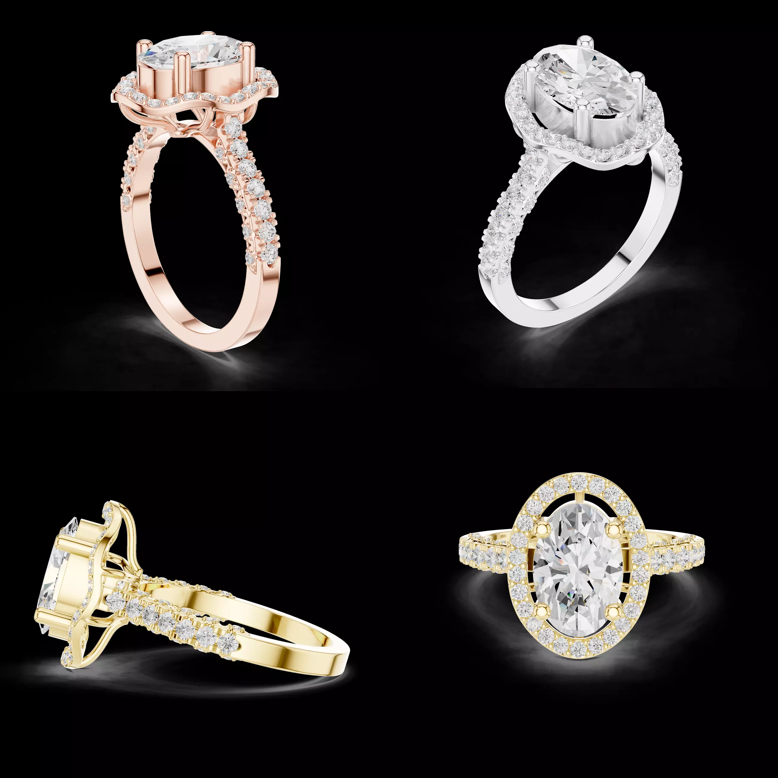 Oval Cut Halo Engagement Ring 3D Printable CAD Model Pro HD 3D print model