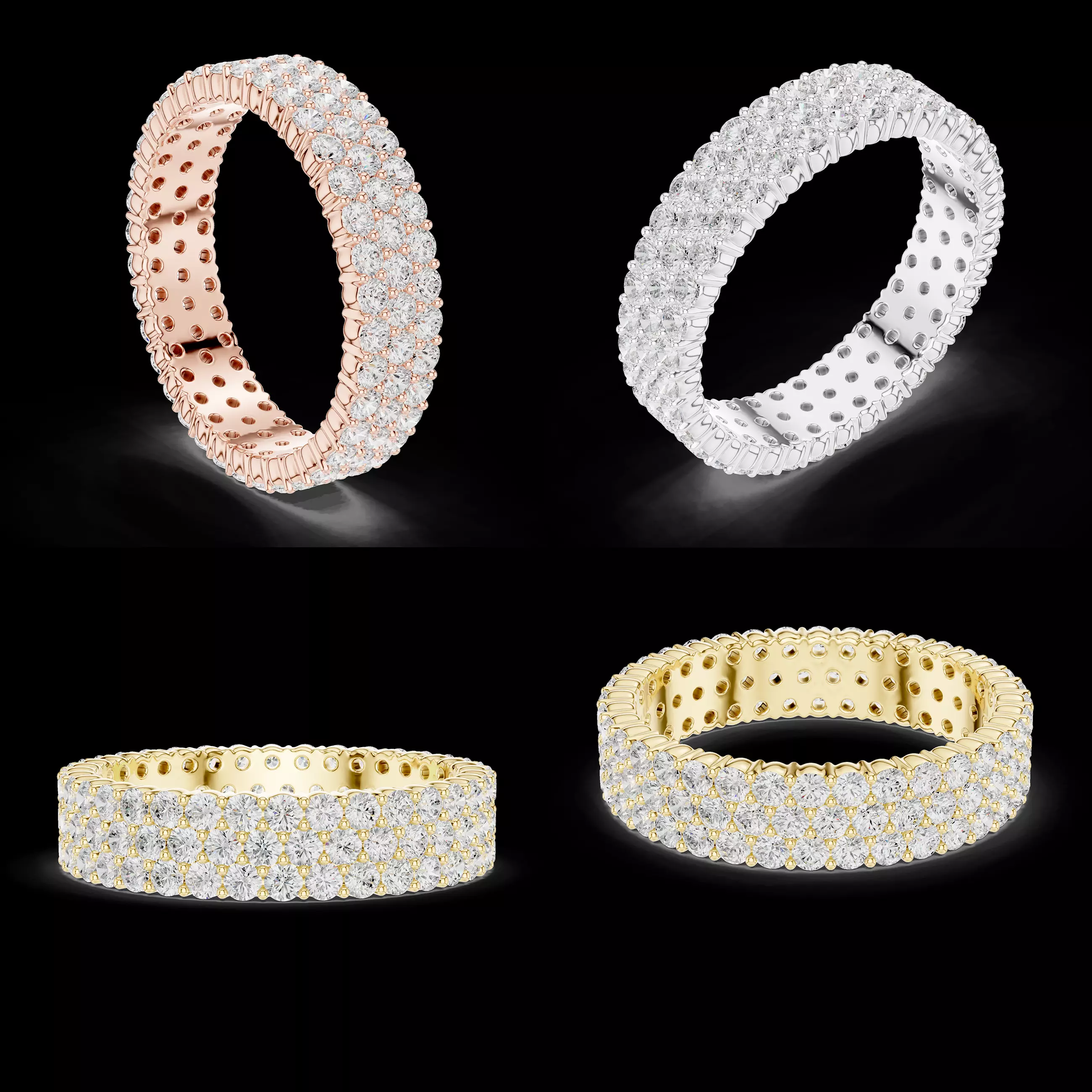 Triple Row Pave Diamond Eternity Band Ring 3D STL 3DM File Sets 3D print model