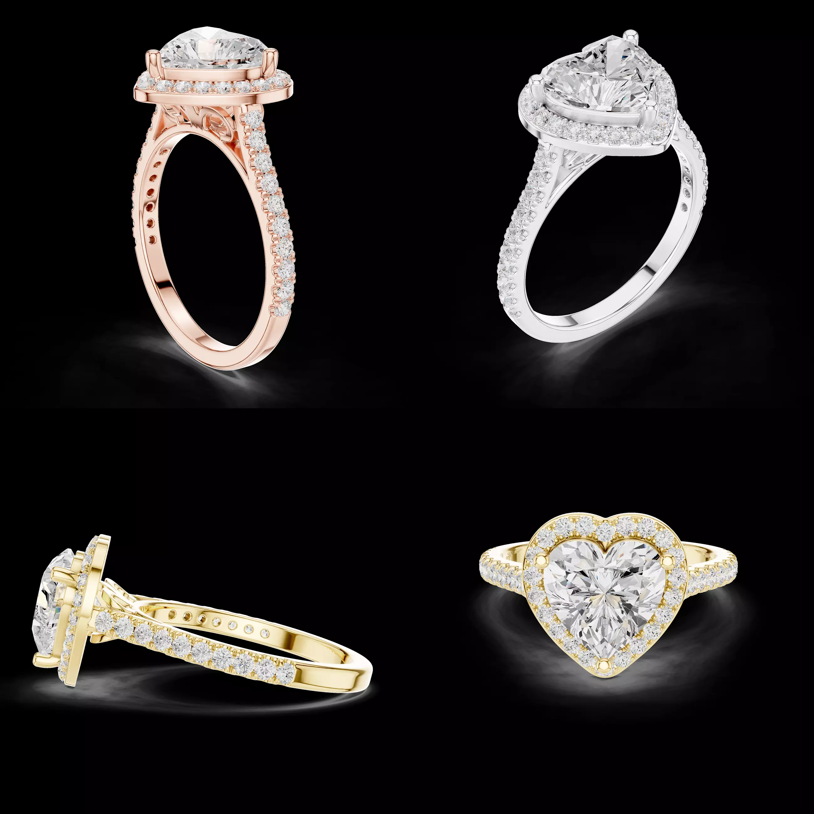 Heart Halo Solitaire Engagement Ring 3D STL 3DM CAD Model Set HD 3D print model