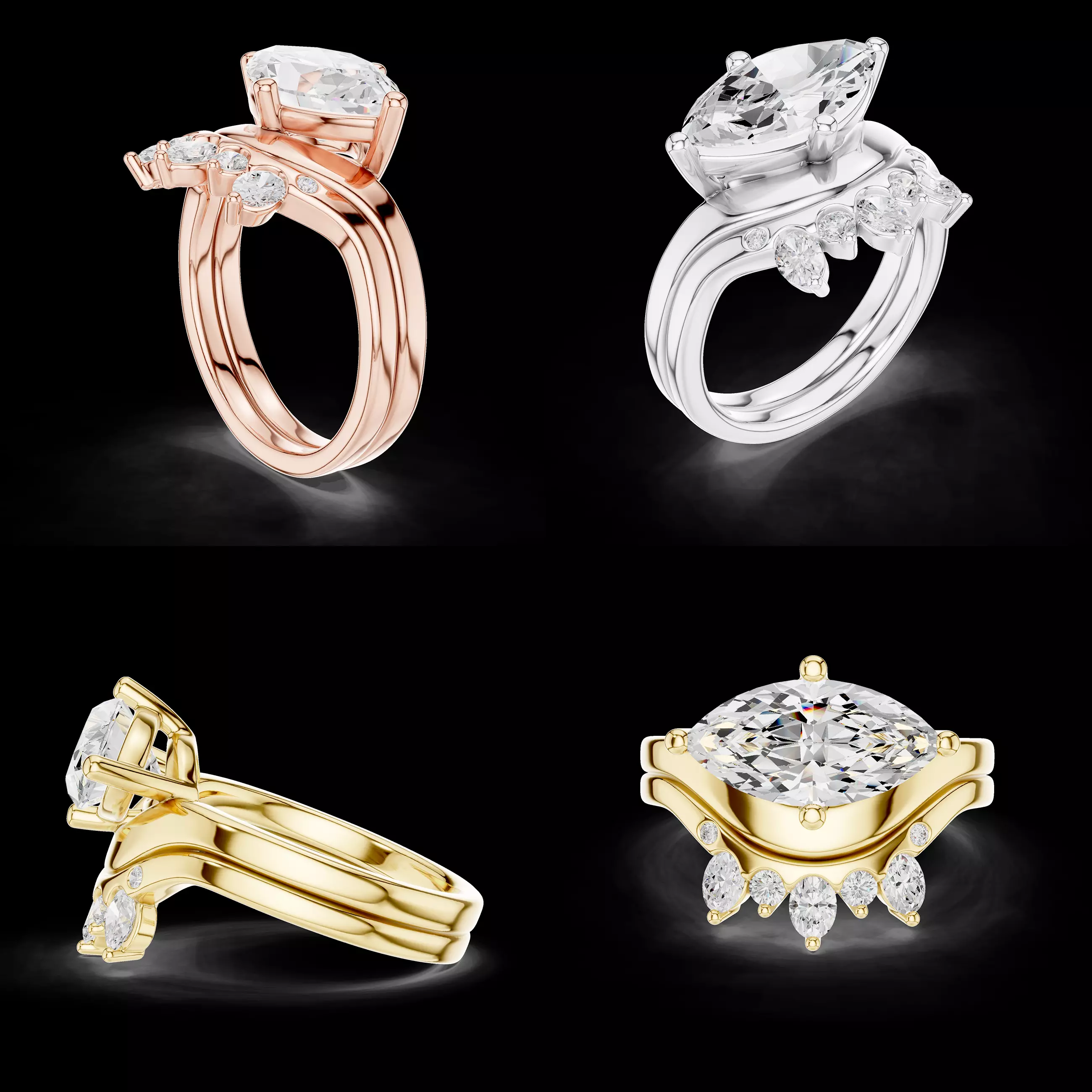 Marquise Solitaire Engagement Ring with Accent Band 3D CAD Model 3D print model