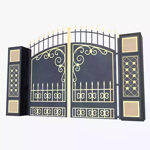 Ornamental Iron Gate 3D Model Low Poly PBR with Gold Details