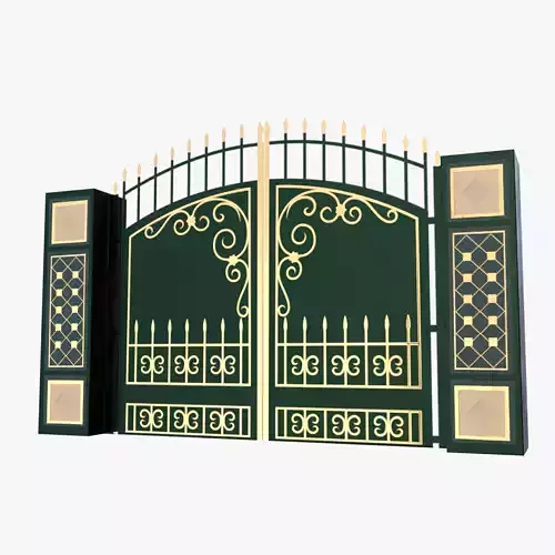 Green Ornamental Iron Gate 3D Model Low Poly PBR Gold Details