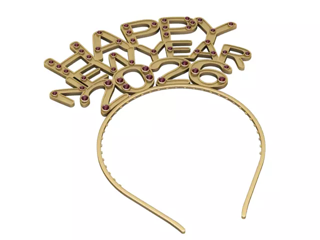 Happy New Year 2026 Headband with Gemstones 3D Printable Model 3D print model