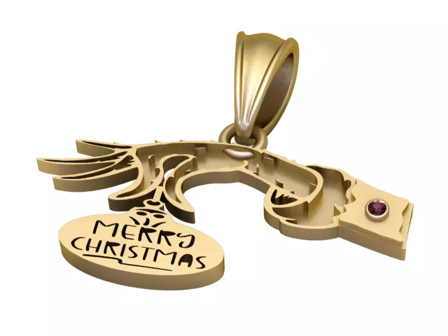 Merry Christmas Gold Pendant with Pink Gemstone 3D 3D print model