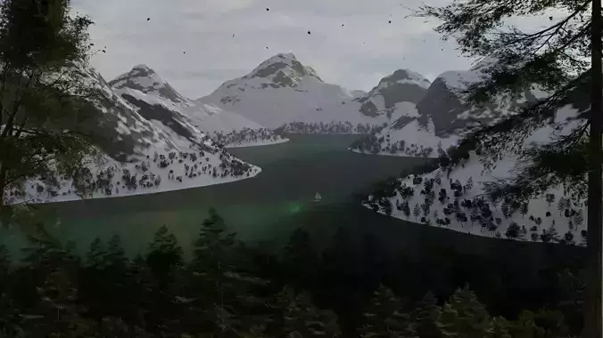 Alpine Lake Cinematic Environment 3D model