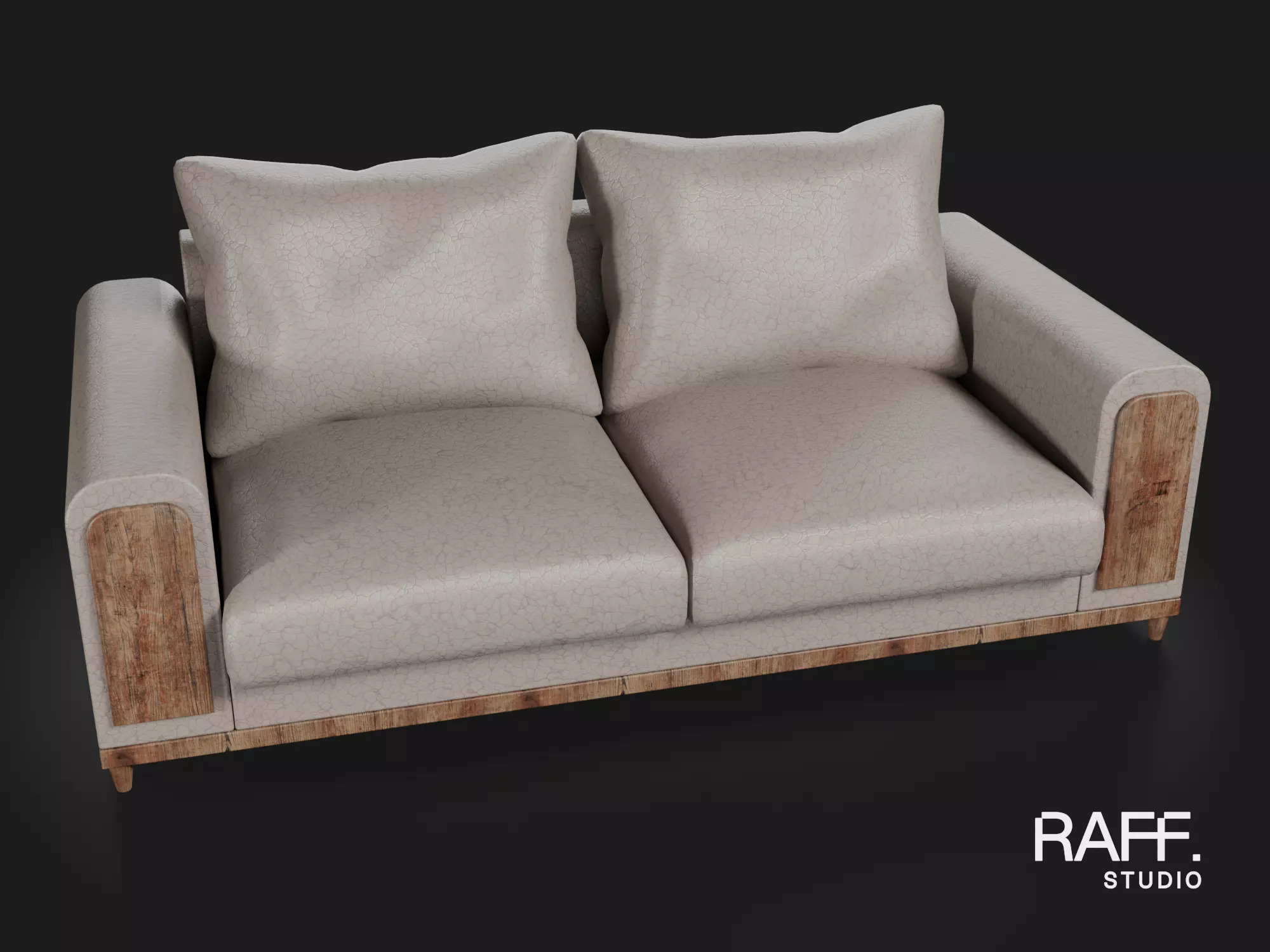 Rustic Leather 2-Seat Sofa - Country Upholstered Furniture 3D model