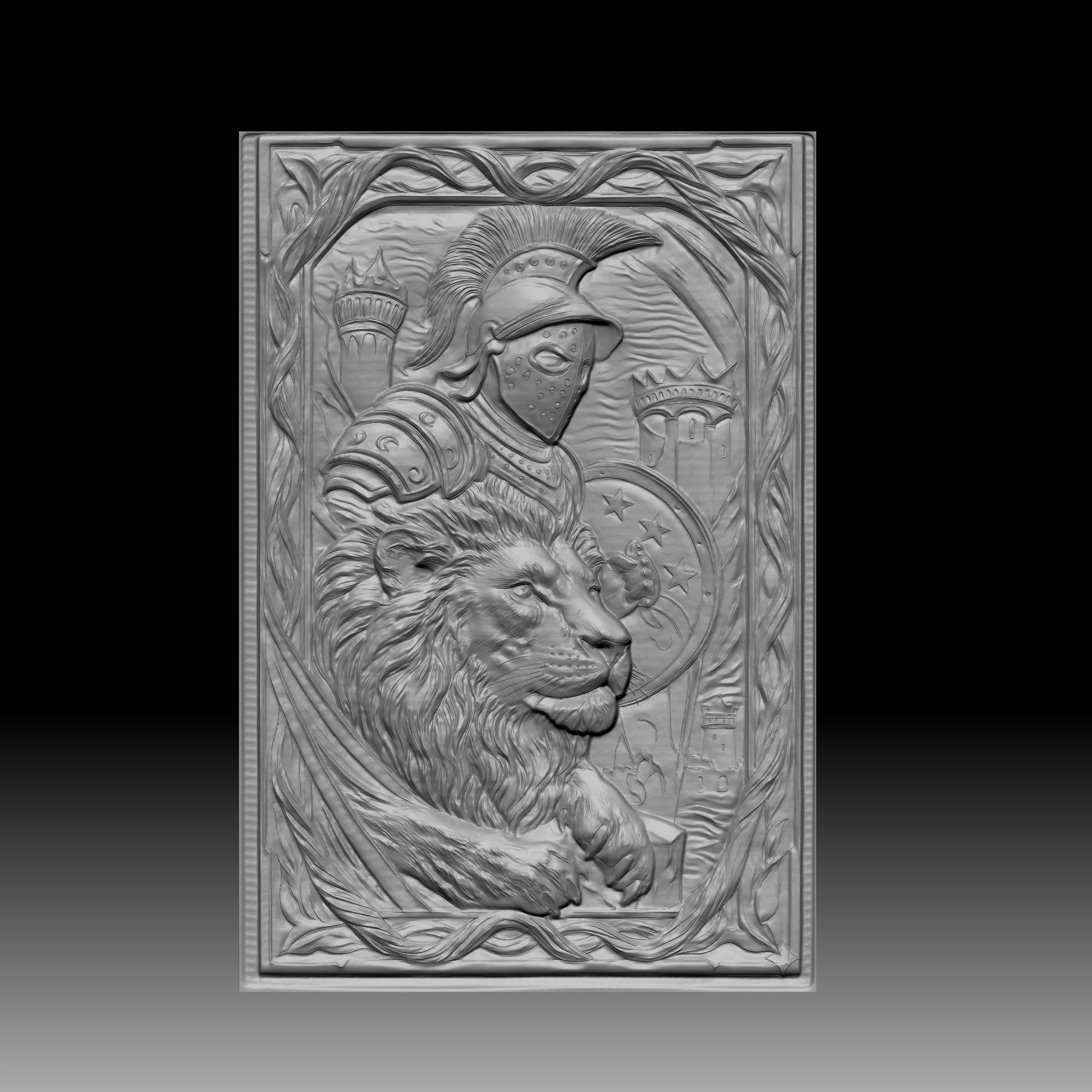 Spartan warrior and a lion wood cutting 3d printing cnc 3D print model