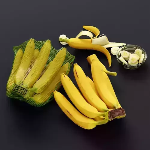 Realistic Banana Set with Peeled Slices 3D Model Low-poly 3D model 3