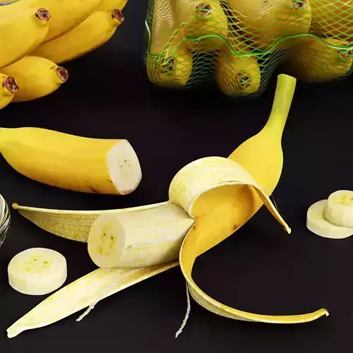 Realistic Banana Set with Peeled Slices 3D Model Low-poly 3D model 5