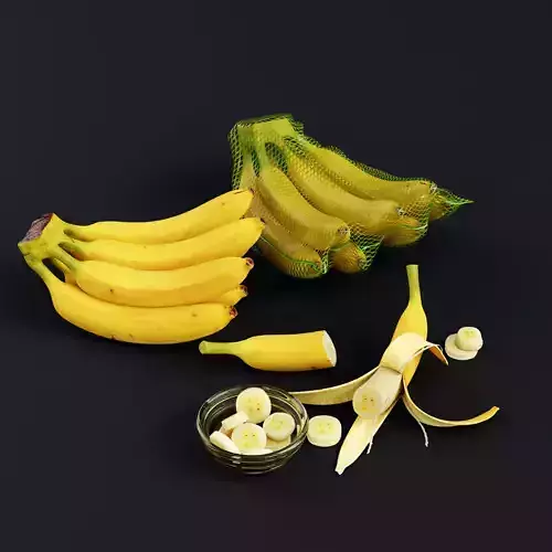Realistic Banana Set with Peeled Slices 3D Model Low-poly 3D model