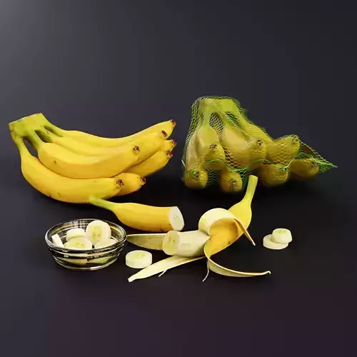 Realistic Banana Set with Peeled Slices 3D Model Low-poly 3D model 2