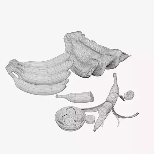 Realistic Banana Set with Peeled Slices 3D Model Low-poly 3D model 7