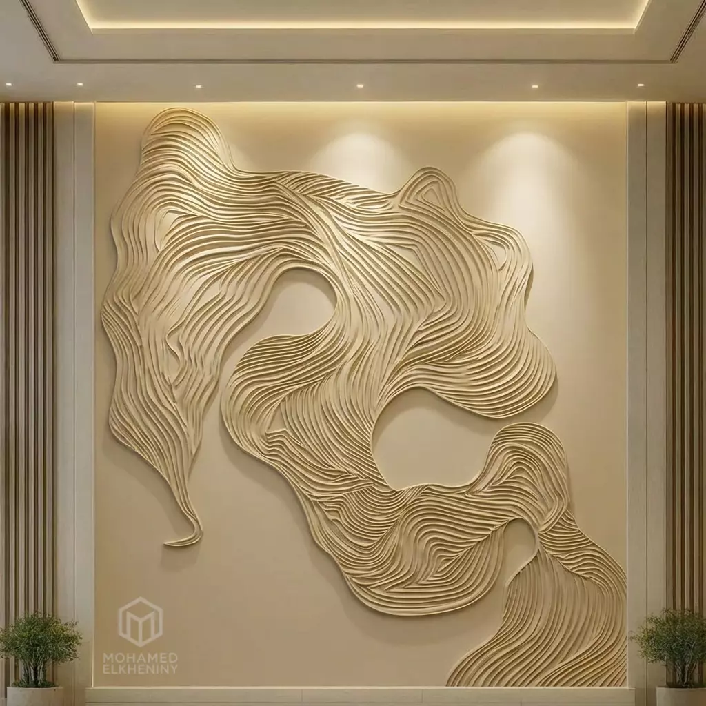 modern Wavy Relief Panel Wall Decor Set STL Mural CNC 379 3D model