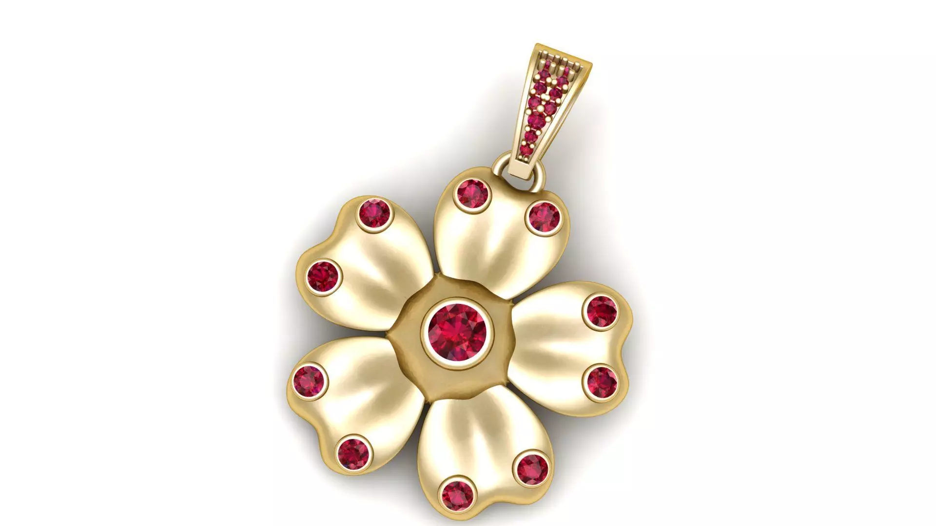 Golden Flower Pendant with Ruby Accents 3D print model