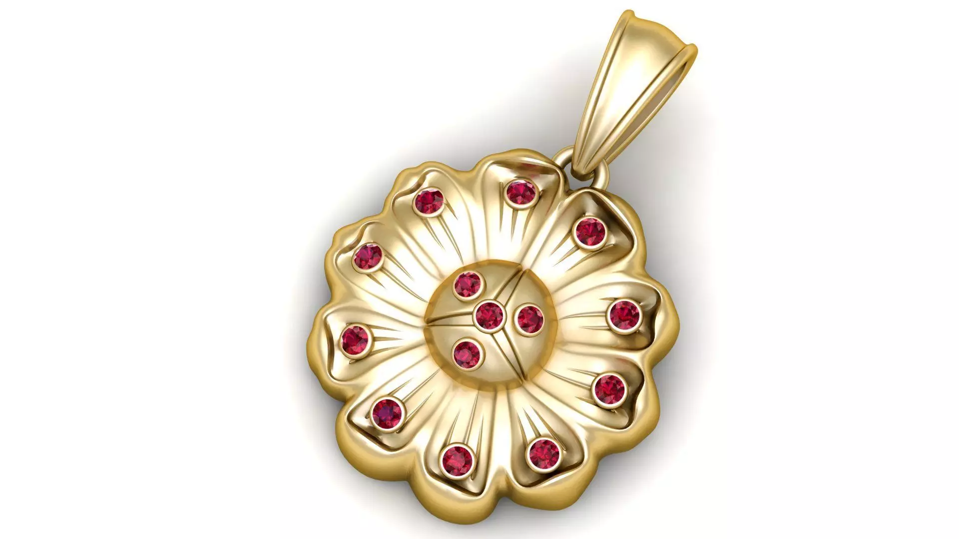 Gold Blossom Pendant with Ruby Accents 3D print model
