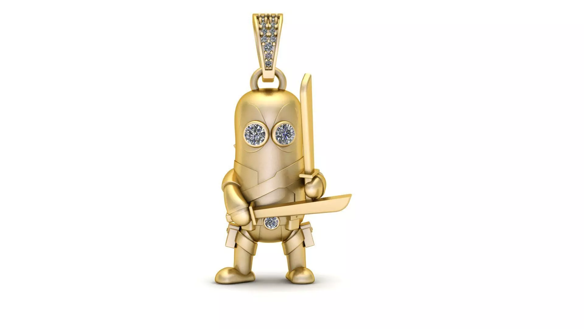 Golden Warrior Robot Pendant with Diamond Eyes 3D print model