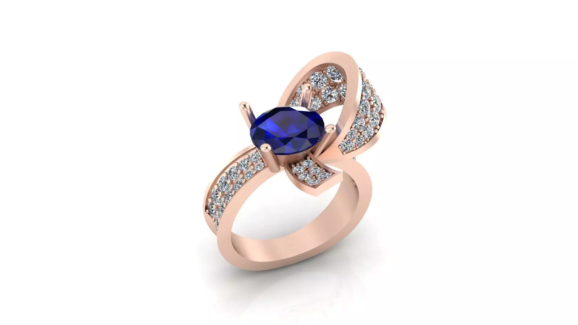 oval and half bow tie pave setting jewelry ring 3D print model