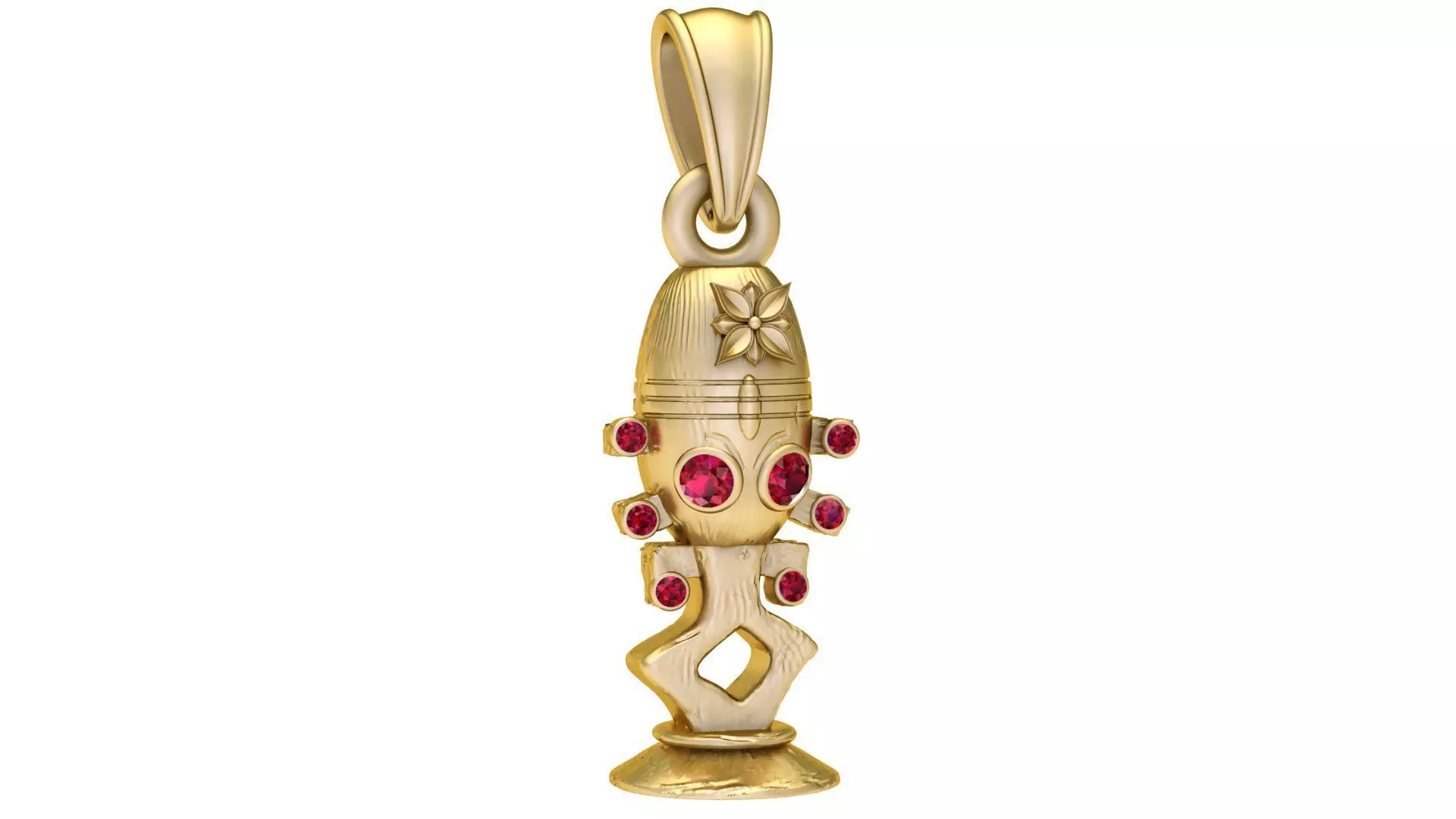 Golden Flowered Capsule Pendant with Ruby Accents 3D print model