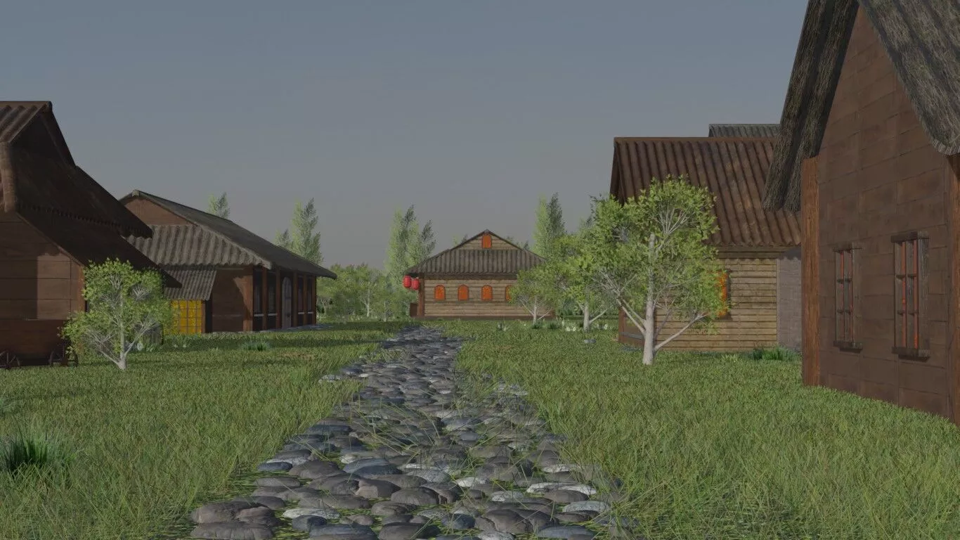 Serene Village Landscape 3D model