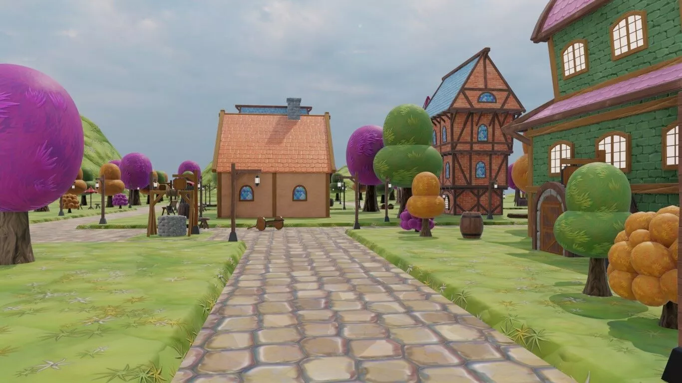 Whimsical Village Scene 3D model