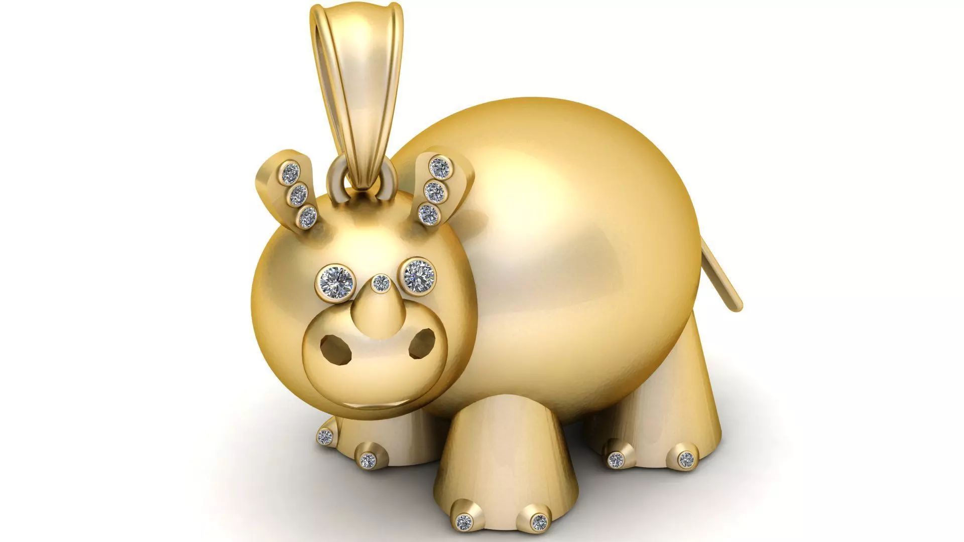 Gold Rhinoceros Pendant with Diamond Accents 3D print model