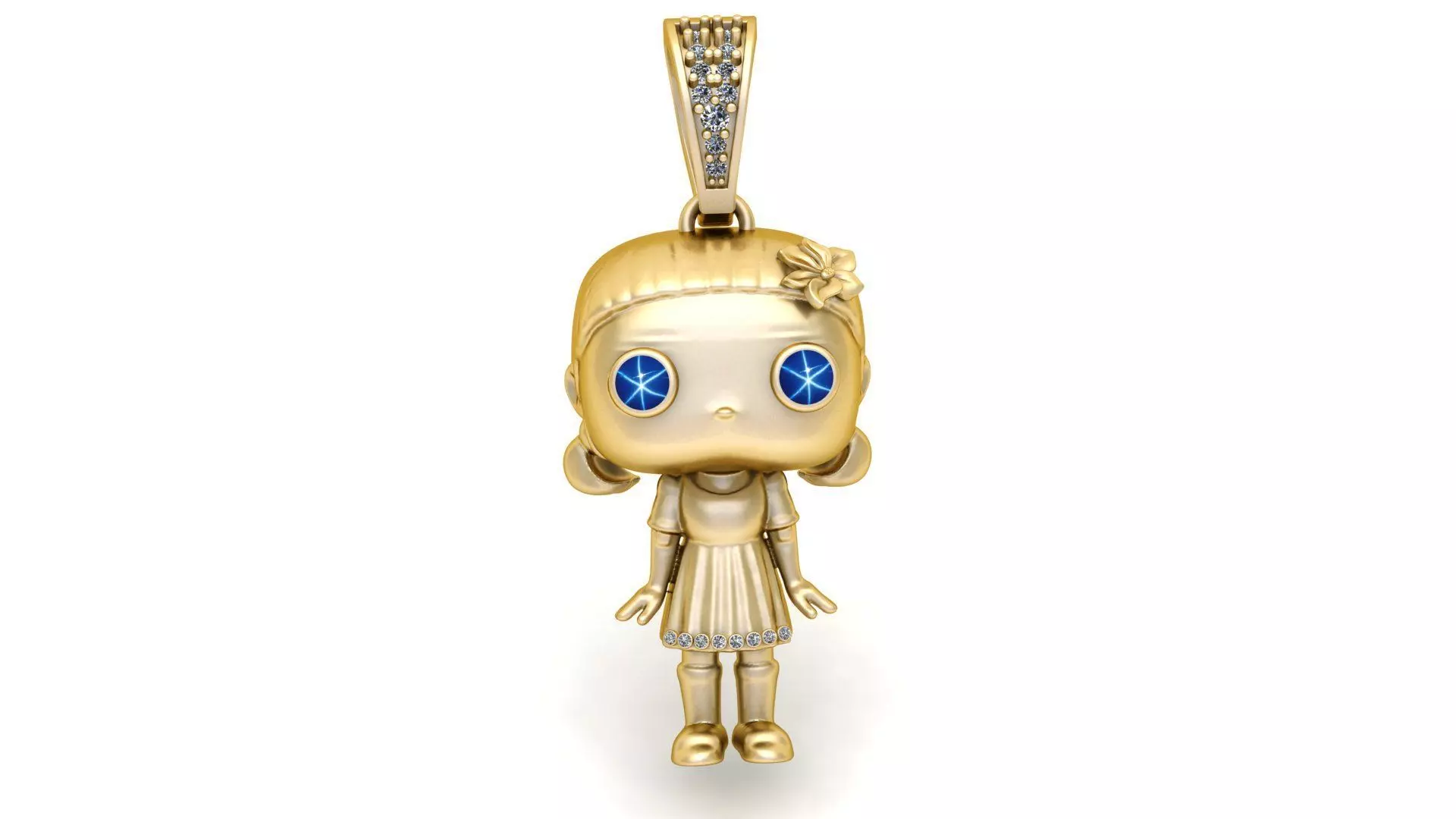 Golden Doll Pendant with Diamond-Studded Dress 3D print model