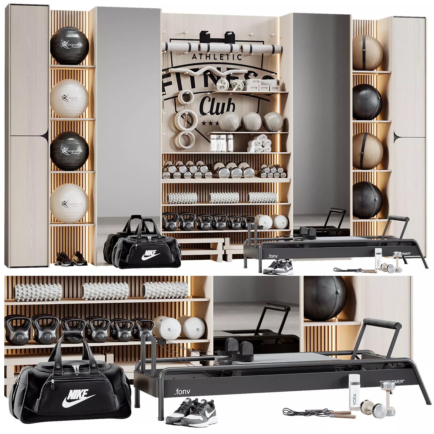 Home Gym Wall Rack with Equipment 07 3D model