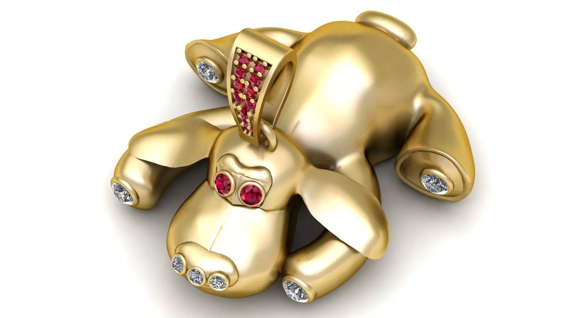 Golden Piglet Pendant with Ruby Eyes and Diamond Accents 3D print model
