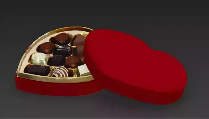 Luxurious Velvet Heart Chocolate Box 3D Model Low-poly 3D model 2