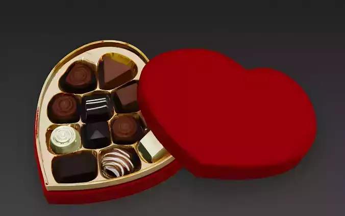 Luxurious Velvet Heart Chocolate Box 3D Model Low-poly 3D model 3
