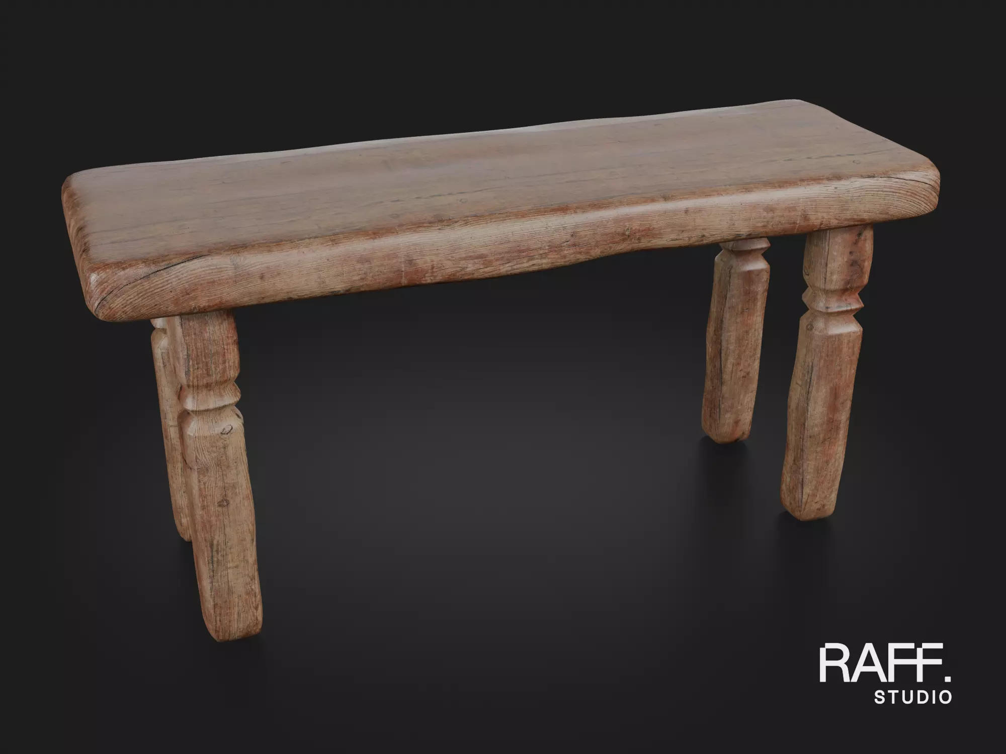 Rustic Console Table - Wooden Sideboard Furniture 3D model