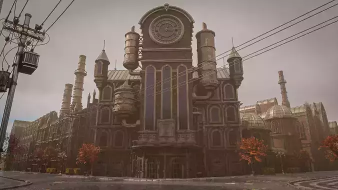 STEAMPUNK INDUSTRIAL BUILDING DEMO SCENE FILE WITH ALL THE ASSET Low-poly 3D model