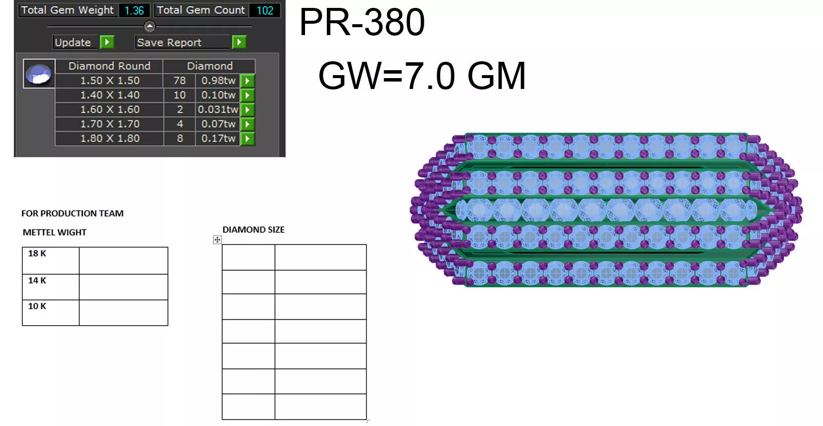 PR 380 Diamond Ring 3DM CAD File Multi Row Pave Design 3D print model
