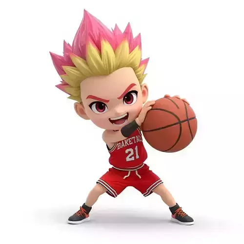 Stylized Chibi Anime Basketball Player 3D Model