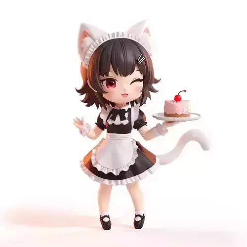 Stylized Chibi Anime Cat Girl Maid 3D Model