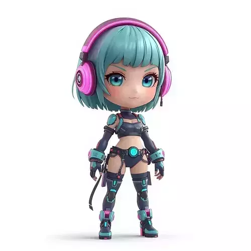 Stylized Chibi Anime Cyberpunk Girl 3D Model
