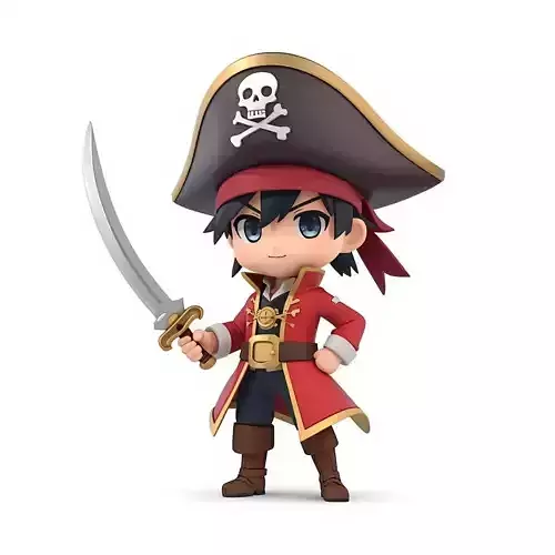 Stylized Chibi Anime Pirate Captain 3D Model
