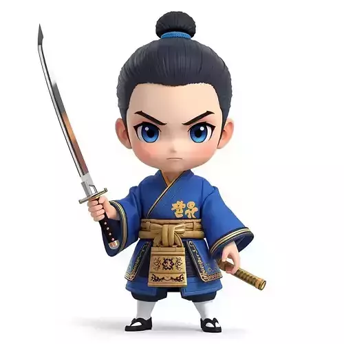Stylized Chibi Anime Samurai Warrior 3D Model