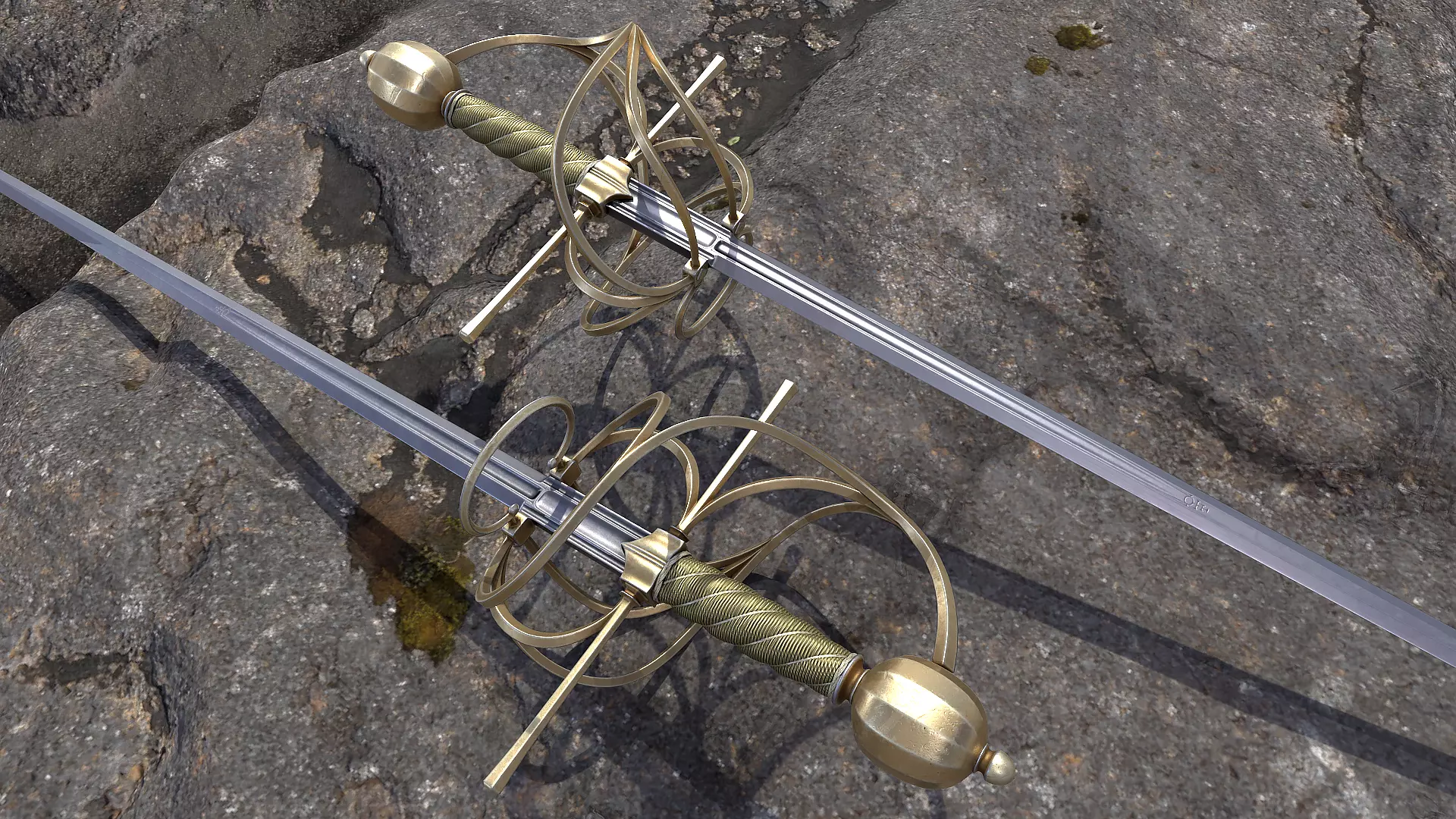 rapier with a swept-hilt Low-poly 3D model