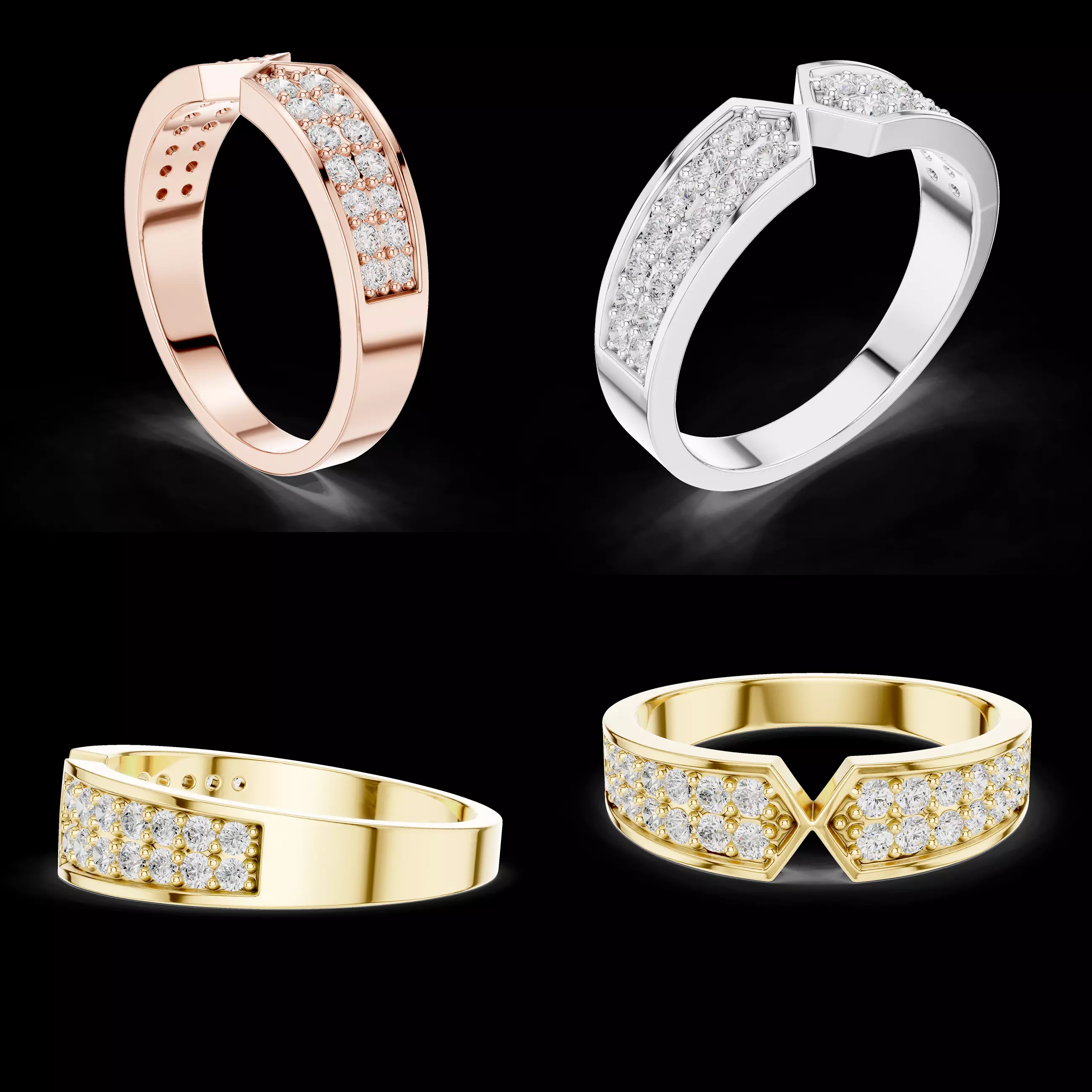 Diamond Modern Band Ring CAD Design for Luxury Jewelry 3D print model