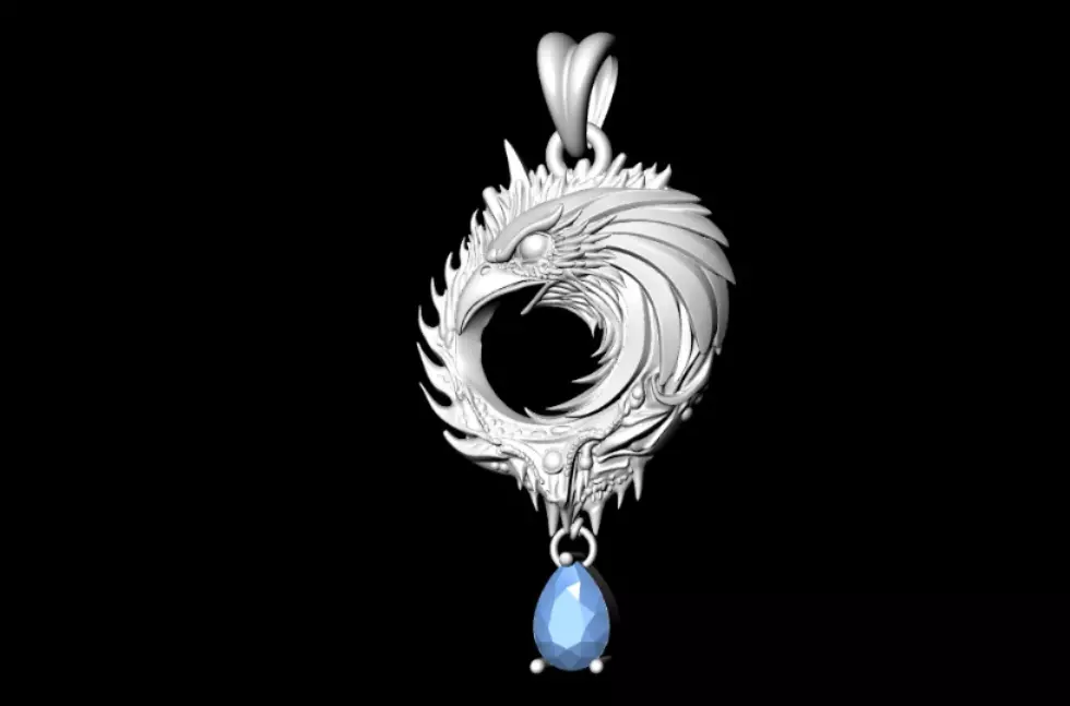 Phoenix Eagle Shield Pendant with Pear Drop High Detail 3D Model 3D print model