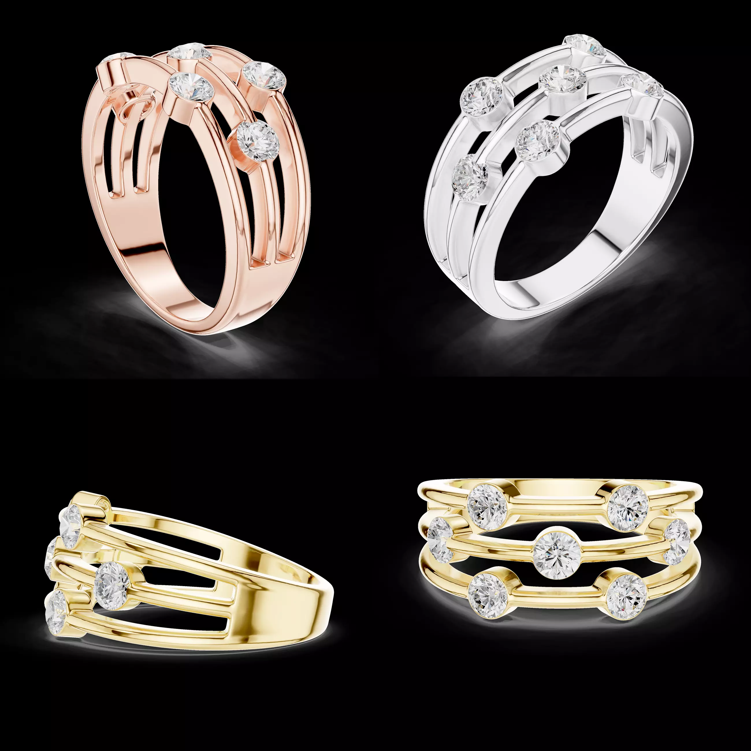 Modern Open Band Diamond Ring CAD Design for Luxury Jewelry 3D print model