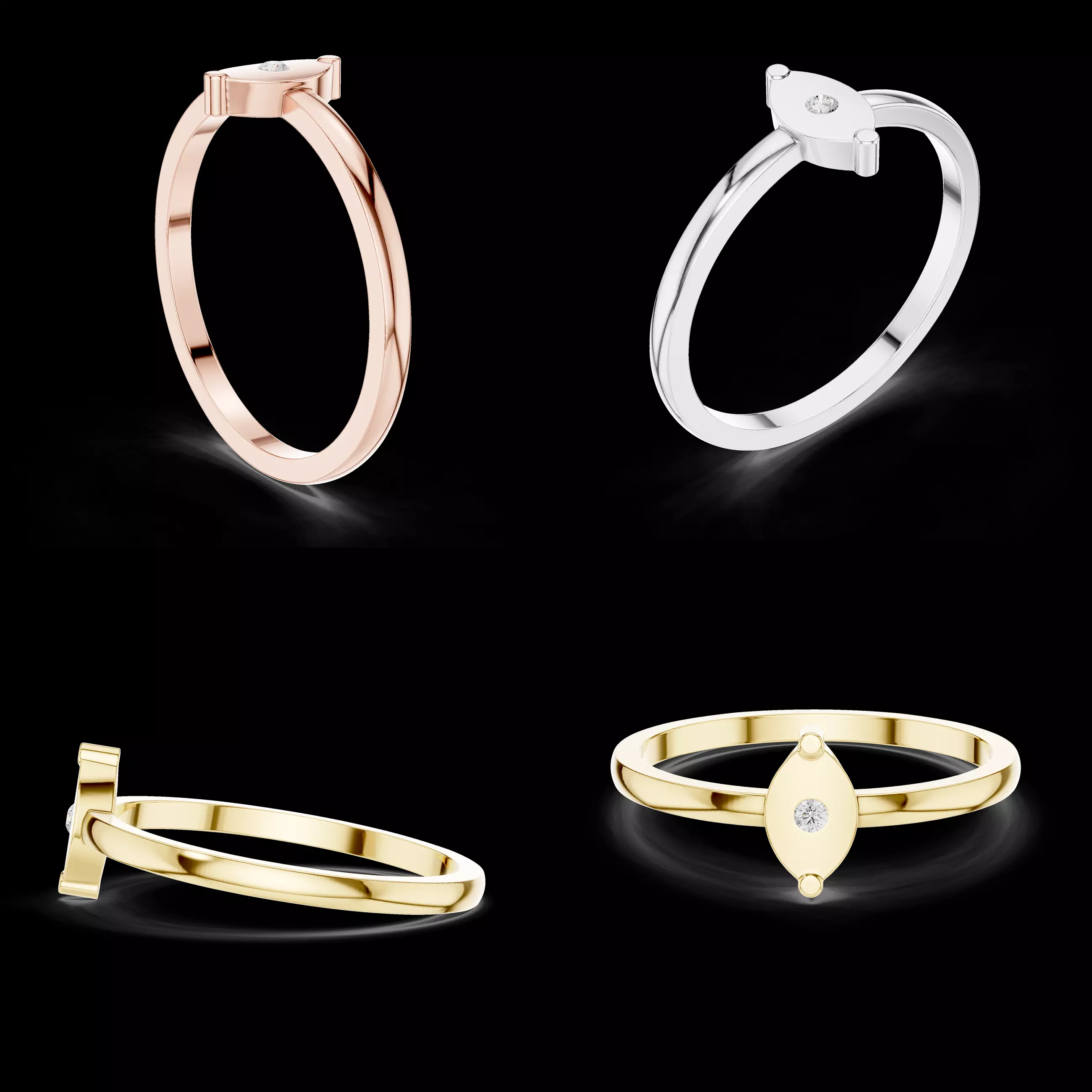 Minimal Marquise Diamond Solitaire Ring CAD Design Jewelry 3D print model