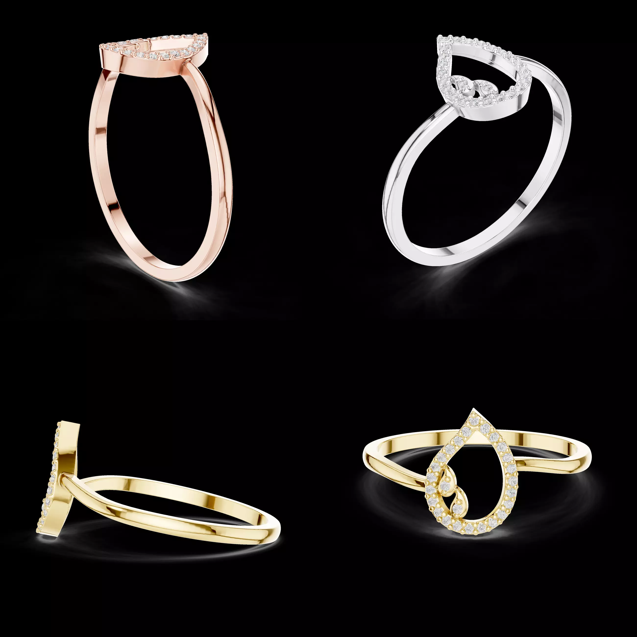 Teardrop Diamond Minimal Ring CAD Design for Fine Jewelry 3D print model