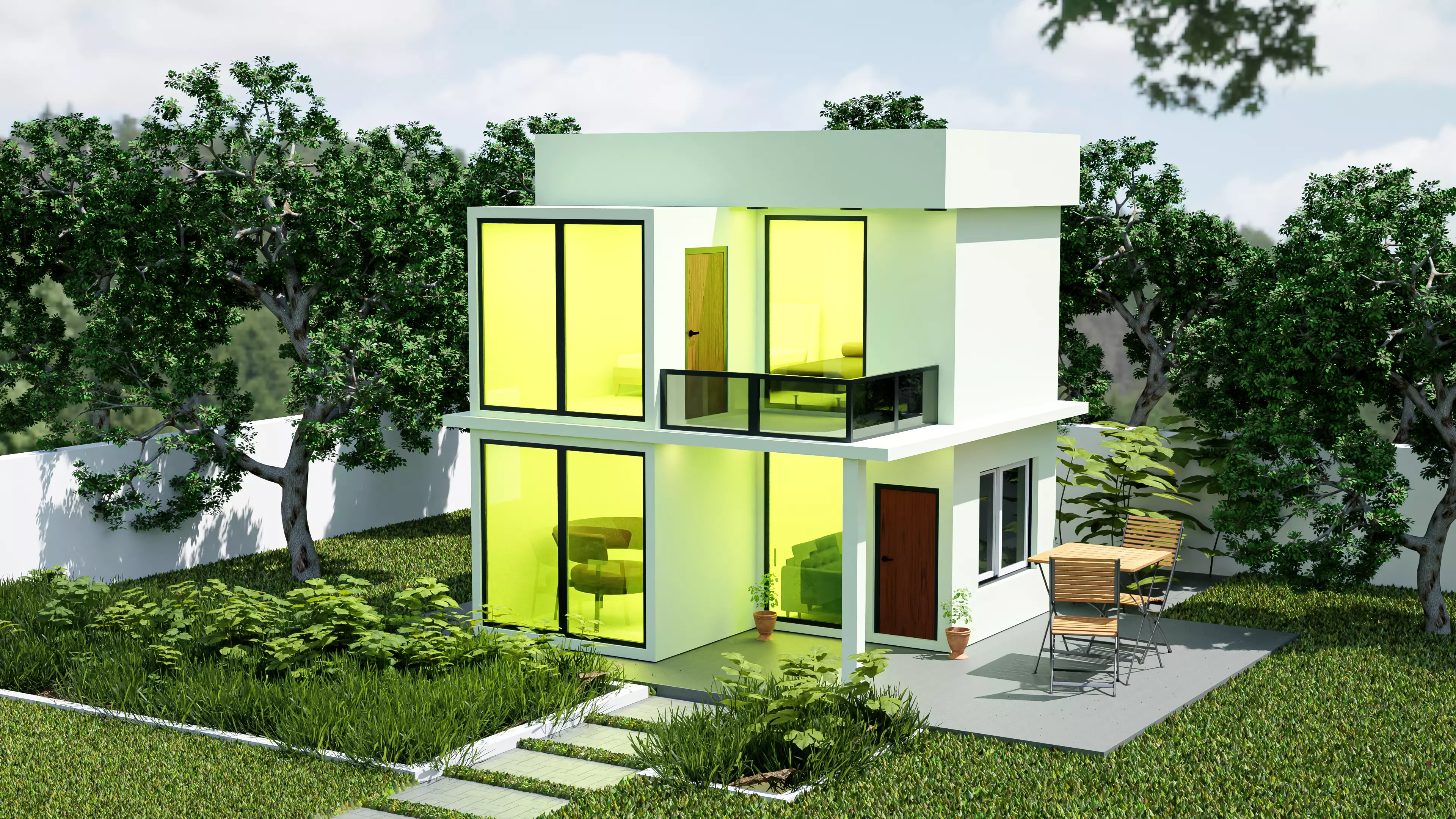 3D Modern Villa Home Exterior Visualization Scene Low-poly 3D model