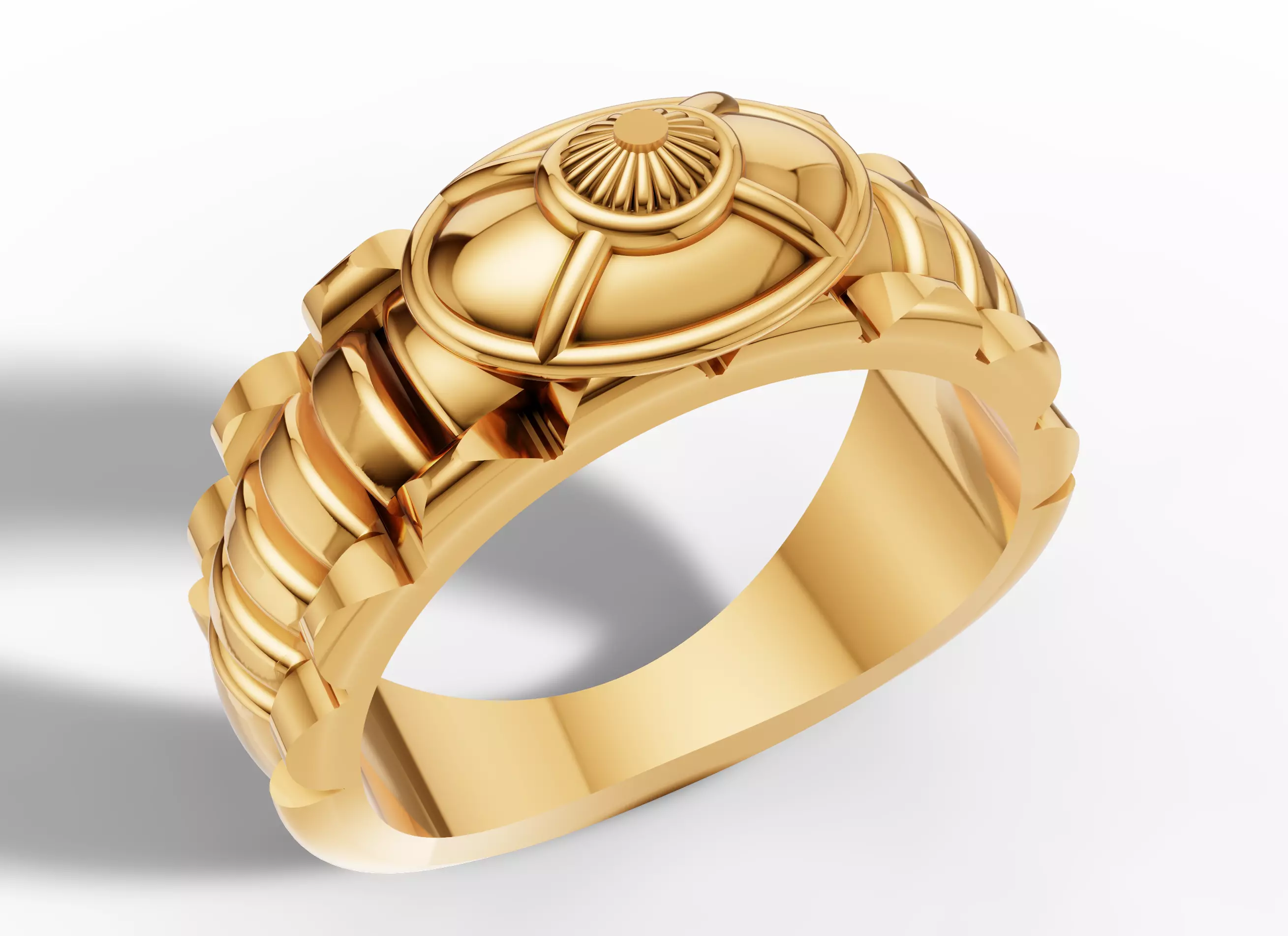 Solid Gold Mens Signet Band Gold Ribbed Gents Ring 3D print model